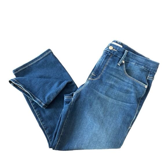 Good American Good Straight Jeans Blue358 High Rise Cropped Stretch 14/32 - Picture 5 of 8